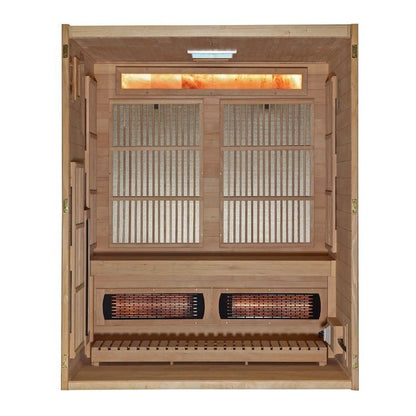 Golden Designs "Soria" 3-Person Hybrid Sauna — Infrared & Traditional Steam with Himalayan Salt Bar (Canadian Hemlock) | Model: GDI-8330-01