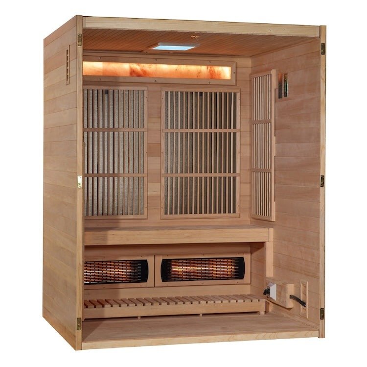 Golden Designs "Soria" 3-Person Hybrid Sauna — Infrared & Traditional Steam with Himalayan Salt Bar (Canadian Hemlock) | Model: GDI-8330-01