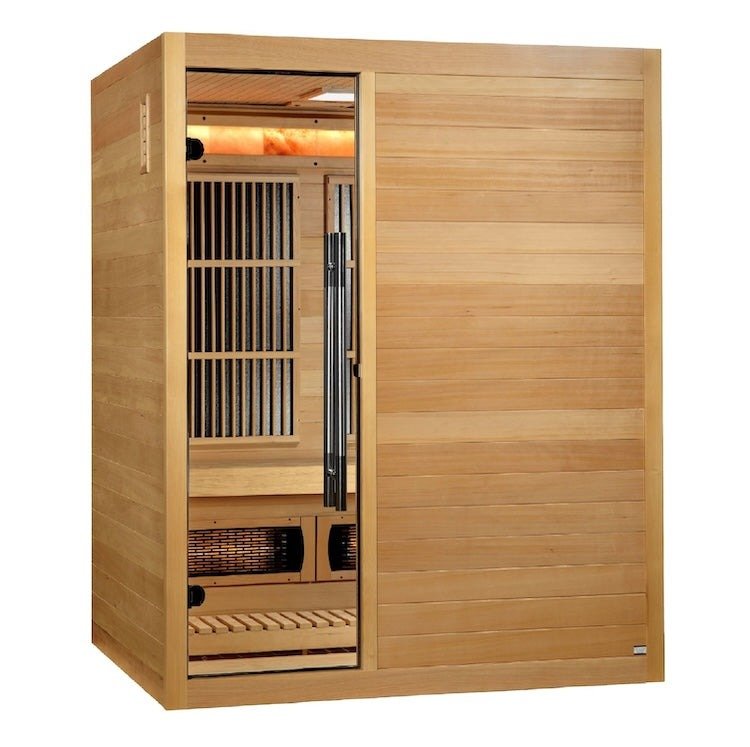 Golden Designs "Soria" 3-Person Hybrid Sauna — Infrared & Traditional Steam with Himalayan Salt Bar (Canadian Hemlock) | Model: GDI-8330-01