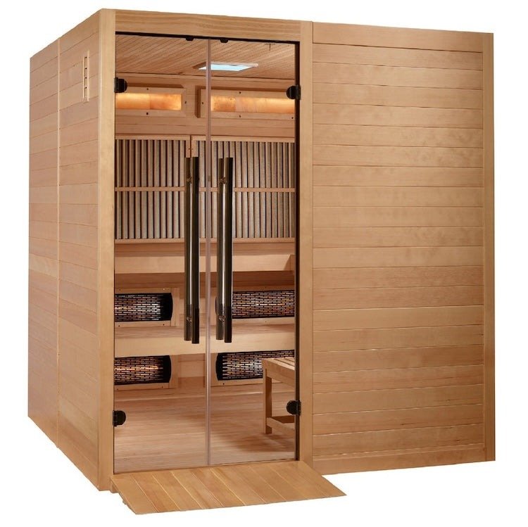 Golden Designs "Toledo" 6-Person Hybrid Infrared & Traditional Sauna with Himalayan Salt Bar (Canadian Hemlock) | Model: GDI-8360-01