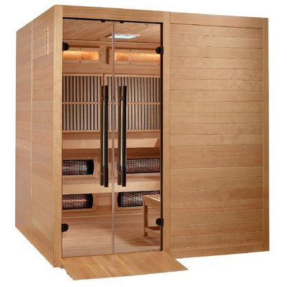 Golden Designs "Toledo" 6-Person Hybrid Infrared & Traditional Sauna with Himalayan Salt Bar (Canadian Hemlock) | Model: GDI-8360-01