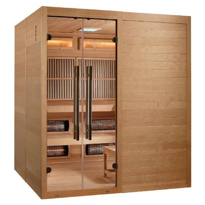 Golden Designs "Toledo" 6-Person Hybrid Infrared & Traditional Sauna with Himalayan Salt Bar (Canadian Hemlock) | Model: GDI-8360-01