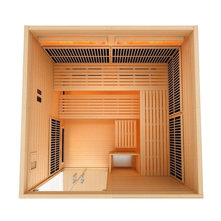 Golden Designs "Toledo" 6-Person Hybrid Infrared & Traditional Sauna with Himalayan Salt Bar (Canadian Hemlock) | Model: GDI-8360-01
