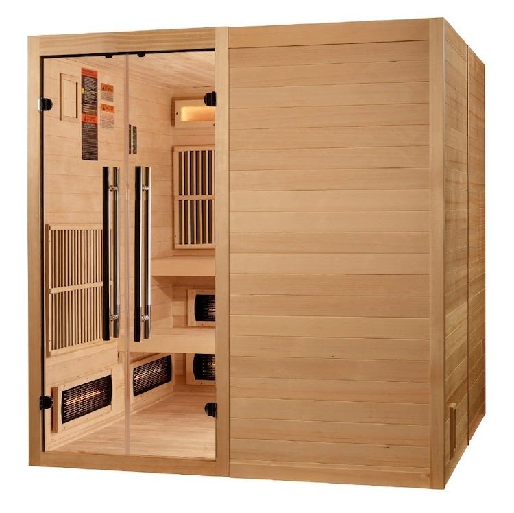 Golden Designs "Toledo" 6-Person Hybrid Infrared & Traditional Sauna with Himalayan Salt Bar (Canadian Hemlock) | Model: GDI-8360-01