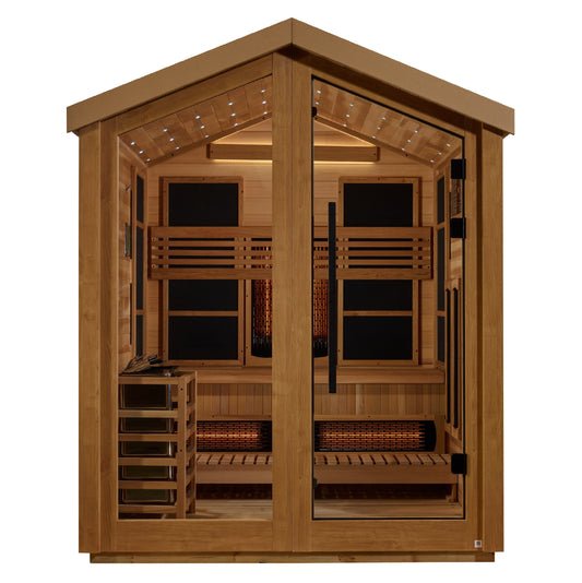 Golden Designs "Loviisa" 3-Person Outdoor PureTech™ Full Spectrum Hybrid Sauna (All-Weather Exterior, Red Cedar Interior) | GDI-8523-01