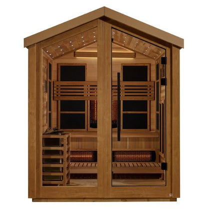 Golden Designs "Loviisa" 3-Person Outdoor PureTech™ Full Spectrum Hybrid Sauna (All-Weather Exterior, Red Cedar Interior) | GDI-8523-01