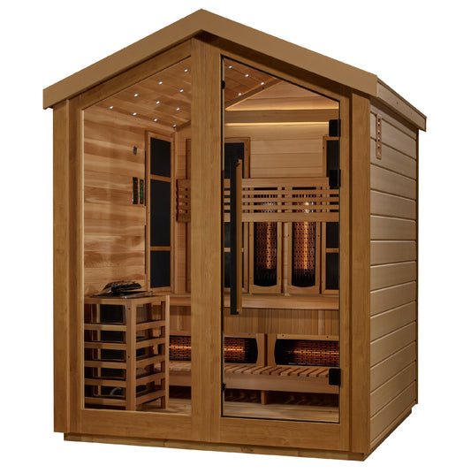 Golden Designs "Loviisa" 3-Person Outdoor PureTech™ Full Spectrum Hybrid Sauna (All-Weather Exterior, Red Cedar Interior) | GDI-8523-01
