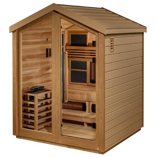 Golden Designs "Loviisa" 3-Person Outdoor PureTech™ Full Spectrum Hybrid Sauna (All-Weather Exterior, Red Cedar Interior) | GDI-8523-01