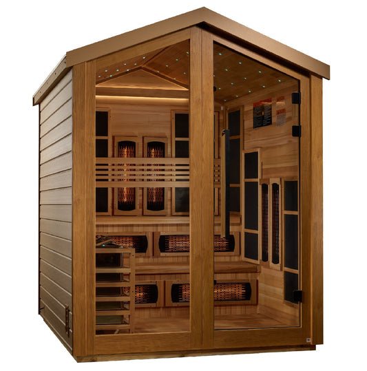 Golden Designs "Kaskinen" 6-Person Outdoor PureTech™ Full Spectrum Hybrid Sauna (All-Weather Exterior, Red Cedar Interior) | GDI-8526-01