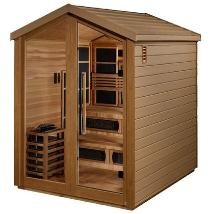 Golden Designs "Kaskinen" 6-Person Outdoor PureTech™ Full Spectrum Hybrid Sauna (All-Weather Exterior, Red Cedar Interior) | GDI-8526-01