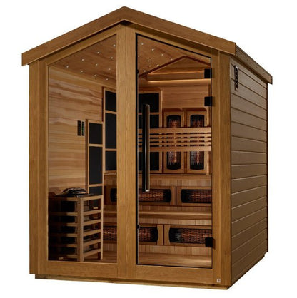 Golden Designs "Kaskinen" 6-Person Outdoor PureTech™ Full Spectrum Hybrid Sauna (All-Weather Exterior, Red Cedar Interior) | GDI-8526-01