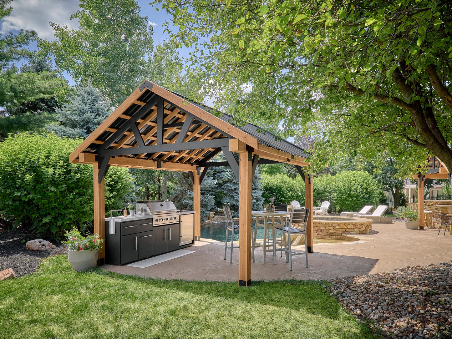 Lodge | 14x12 Cedar and Steel Gazebo with Steel Roof