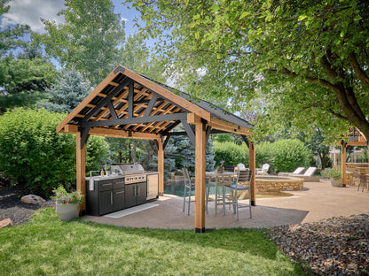Lodge | 14x12 Cedar and Steel Gazebo with Steel Roof