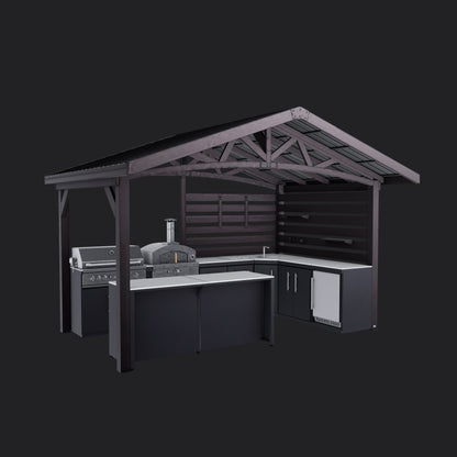 Langston | Covered Walk-In Outdoor Kitchen with Built-In Grill & Pizza Oven