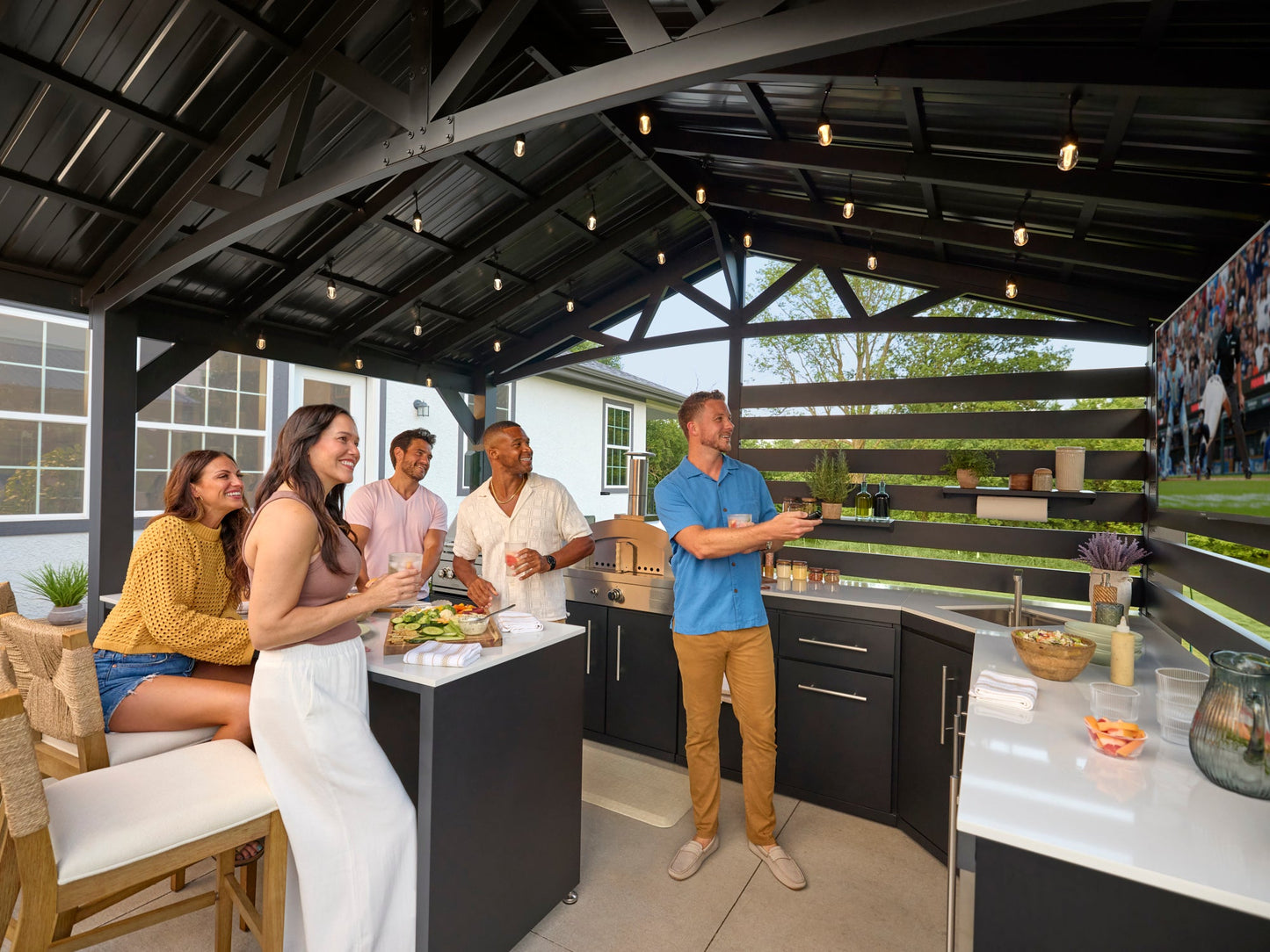 Langston | Covered Walk-In Outdoor Kitchen with Built-In Grill & Pizza Oven