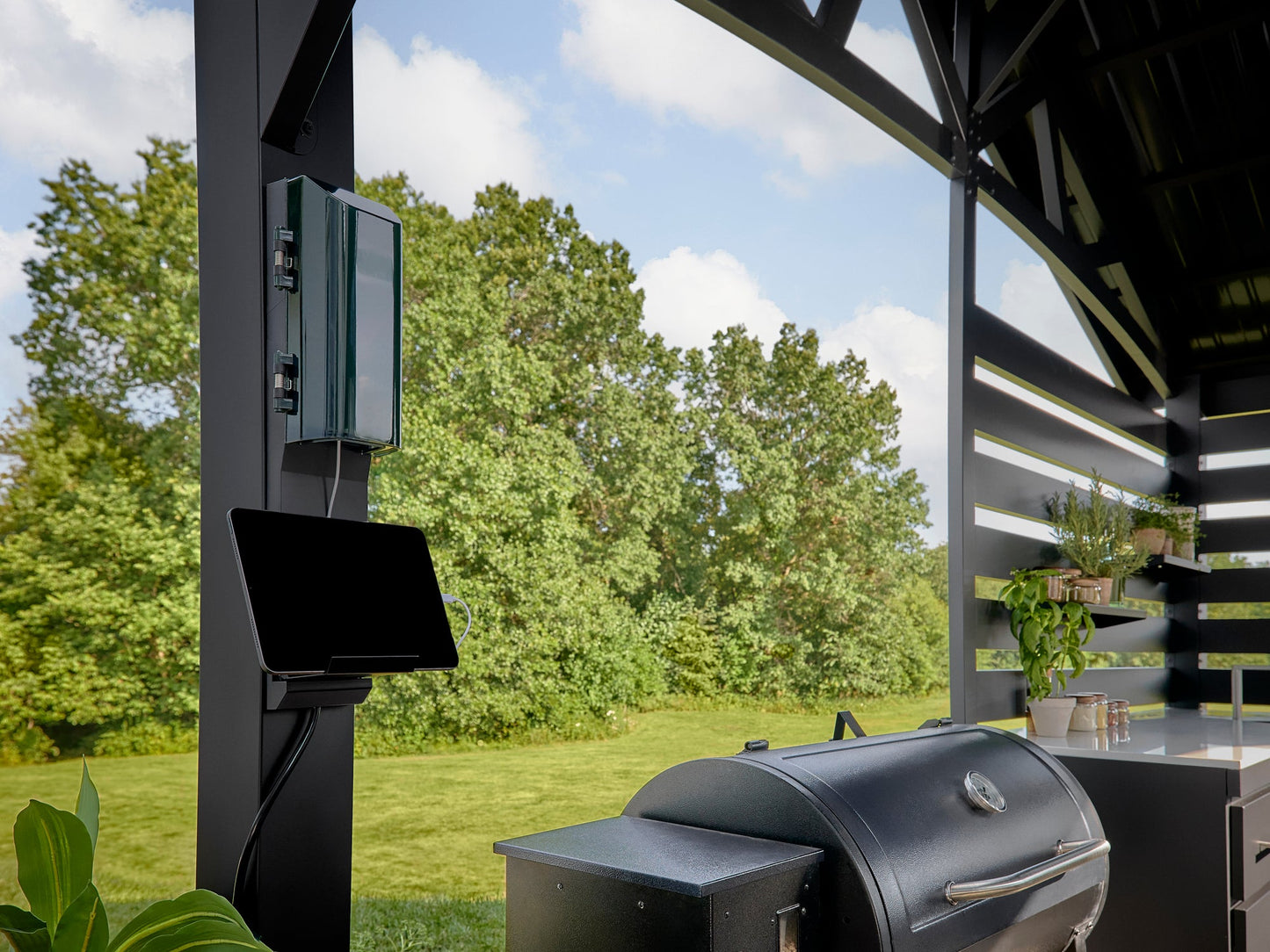Langston | Covered Appliance-Ready Outdoor Kitchen with Refrigerator & Sink