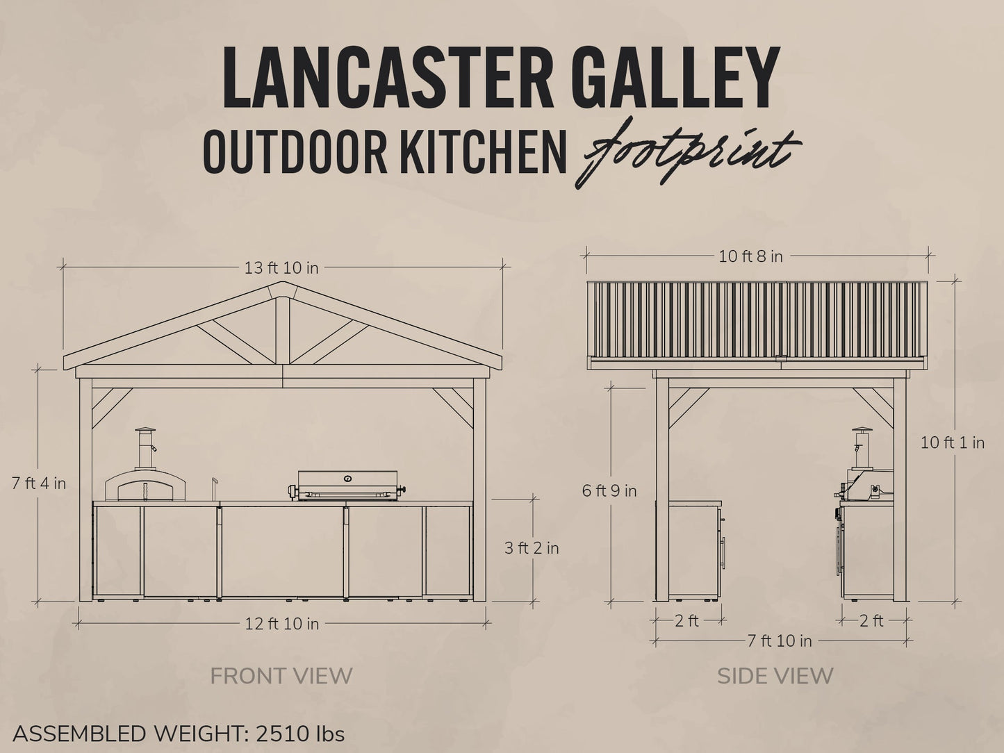 Lancaster | Galley Outdoor Kitchen with Built-In Grill & Pizza Oven