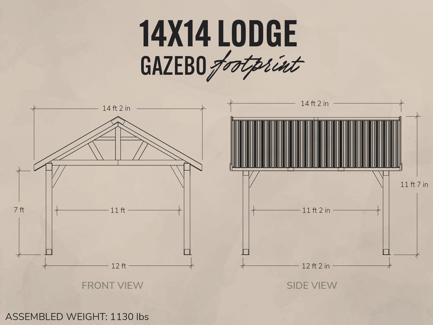 Lodge | 14x14 Cedar and Steel Gazebo with Steel Roof