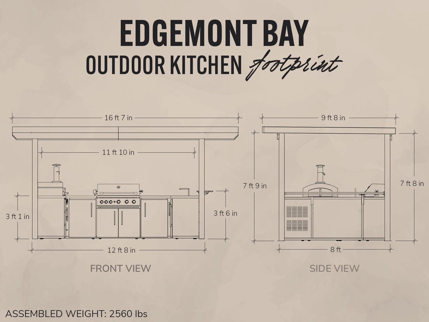 Edgemont Bay | U-Shape Outdoor Kitchen with Bar Seating, Grill & Pizza Oven