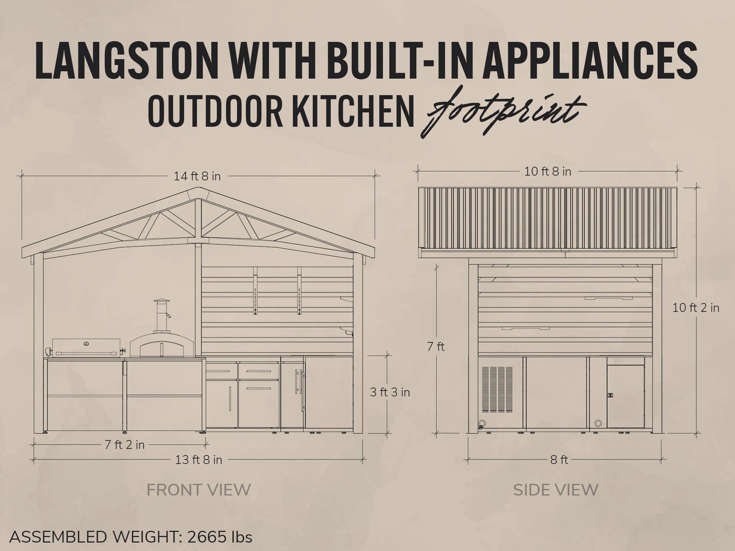 Langston | Covered Walk-In Outdoor Kitchen with Built-In Grill & Pizza Oven