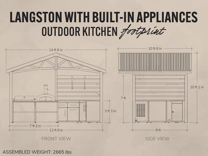 Langston | Covered Walk-In Outdoor Kitchen with Built-In Grill & Pizza Oven