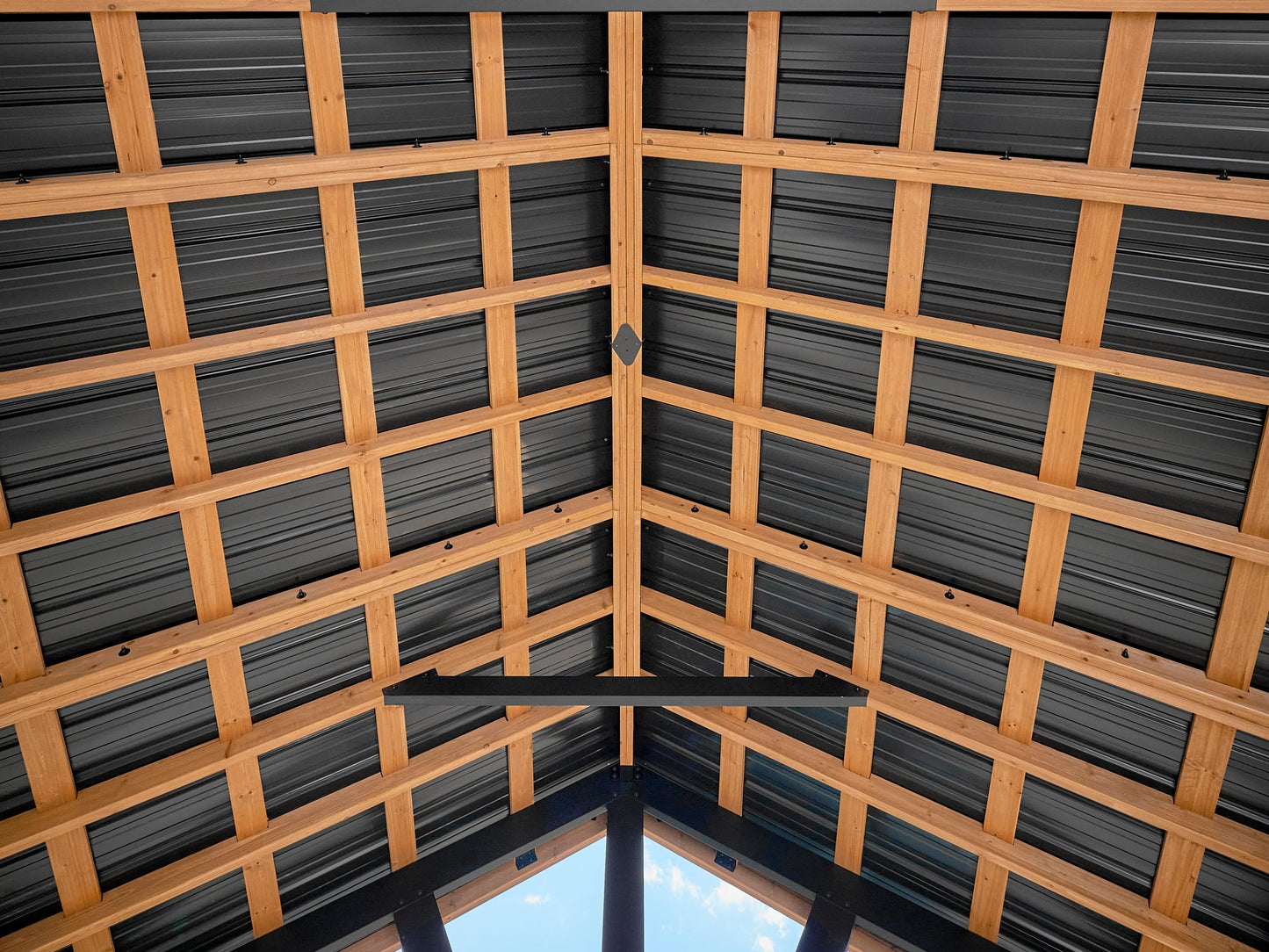 Lodge | 14x14 Cedar and Steel Gazebo with Steel Roof