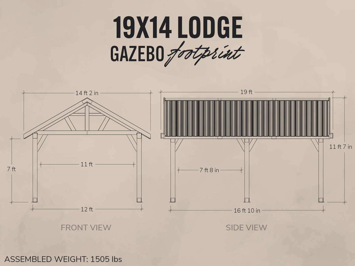 Lodge | 19x14 Cedar and Steel Gazebo with Steel Roof