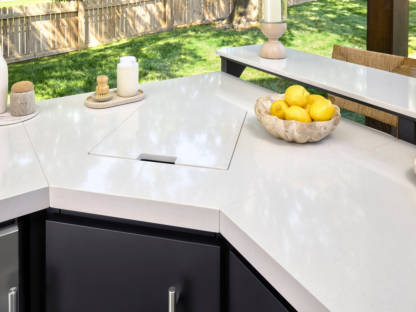 Emory | Corner Outdoor Kitchen Island with Bar Seating & Built-In Grill – Left