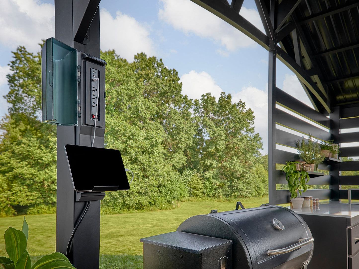 Langston | Covered Appliance-Ready Outdoor Kitchen with Refrigerator & Sink