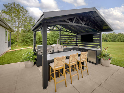 Langston | Covered Walk-In Outdoor Kitchen with Built-In Grill & Pizza Oven