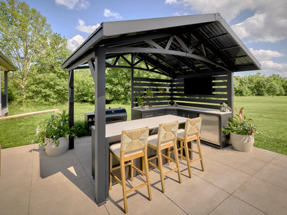 Langston | Covered Appliance-Ready Outdoor Kitchen with Refrigerator & Sink