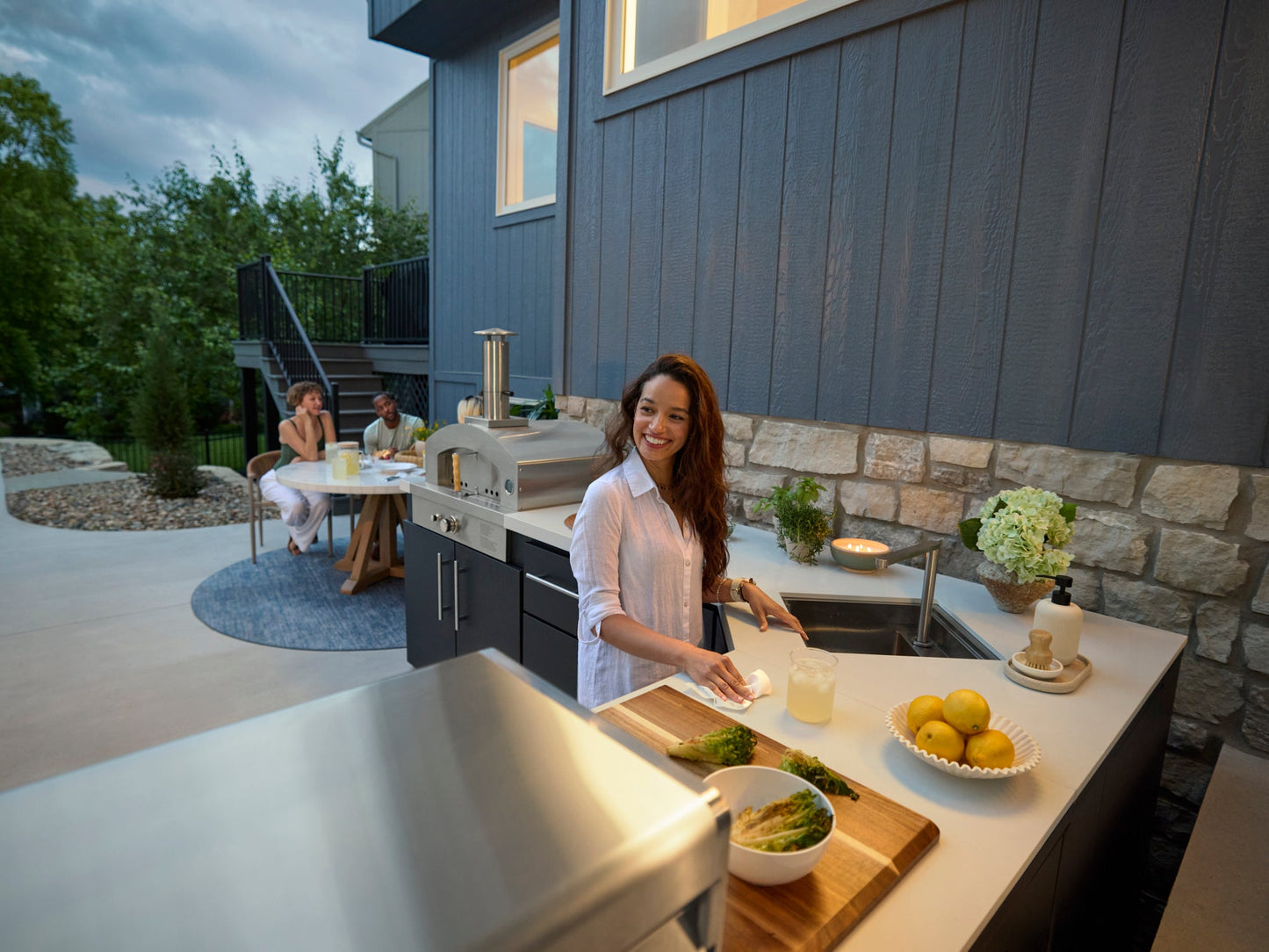 Emory | Corner Outdoor Kitchen Island with Built-In Grill & Pizza Oven