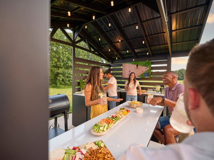 Langston | Covered Appliance-Ready Outdoor Kitchen with Refrigerator & Sink