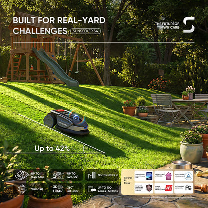 Sunseeker S4 Premium Bundle: Robot Mower with Garage & Blades Kit, No Boundary Wires