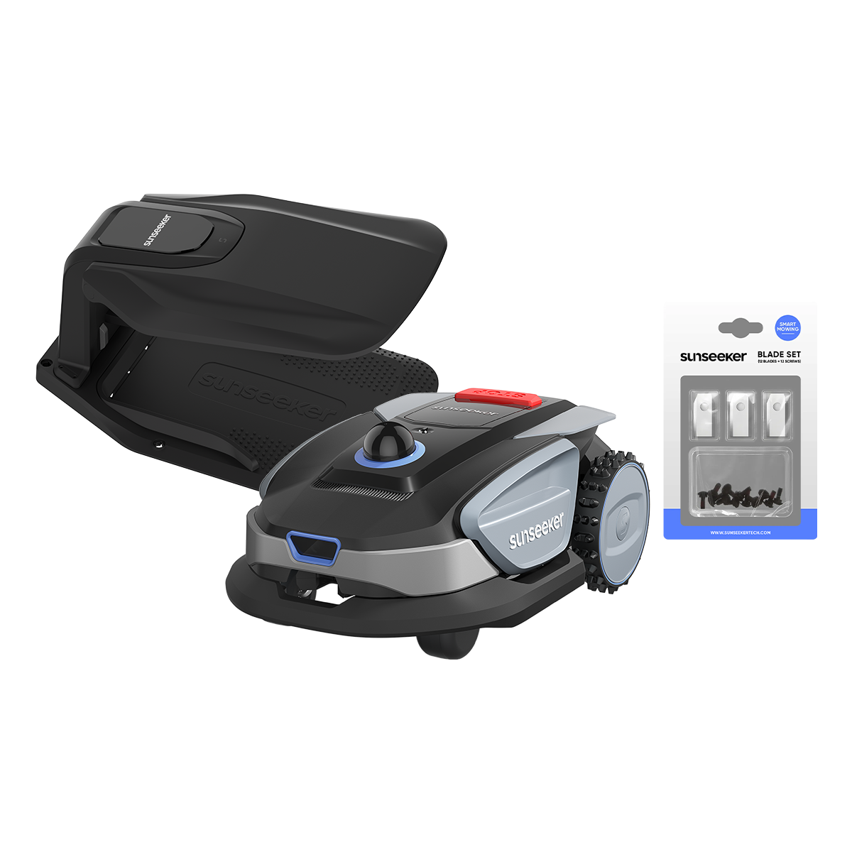 Sunseeker S4 Premium Bundle: Robot Mower with Garage & Blades Kit, No Boundary Wires
