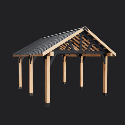 Lodge | 16x14 Cedar and Steel Gazebo with Steel Roof