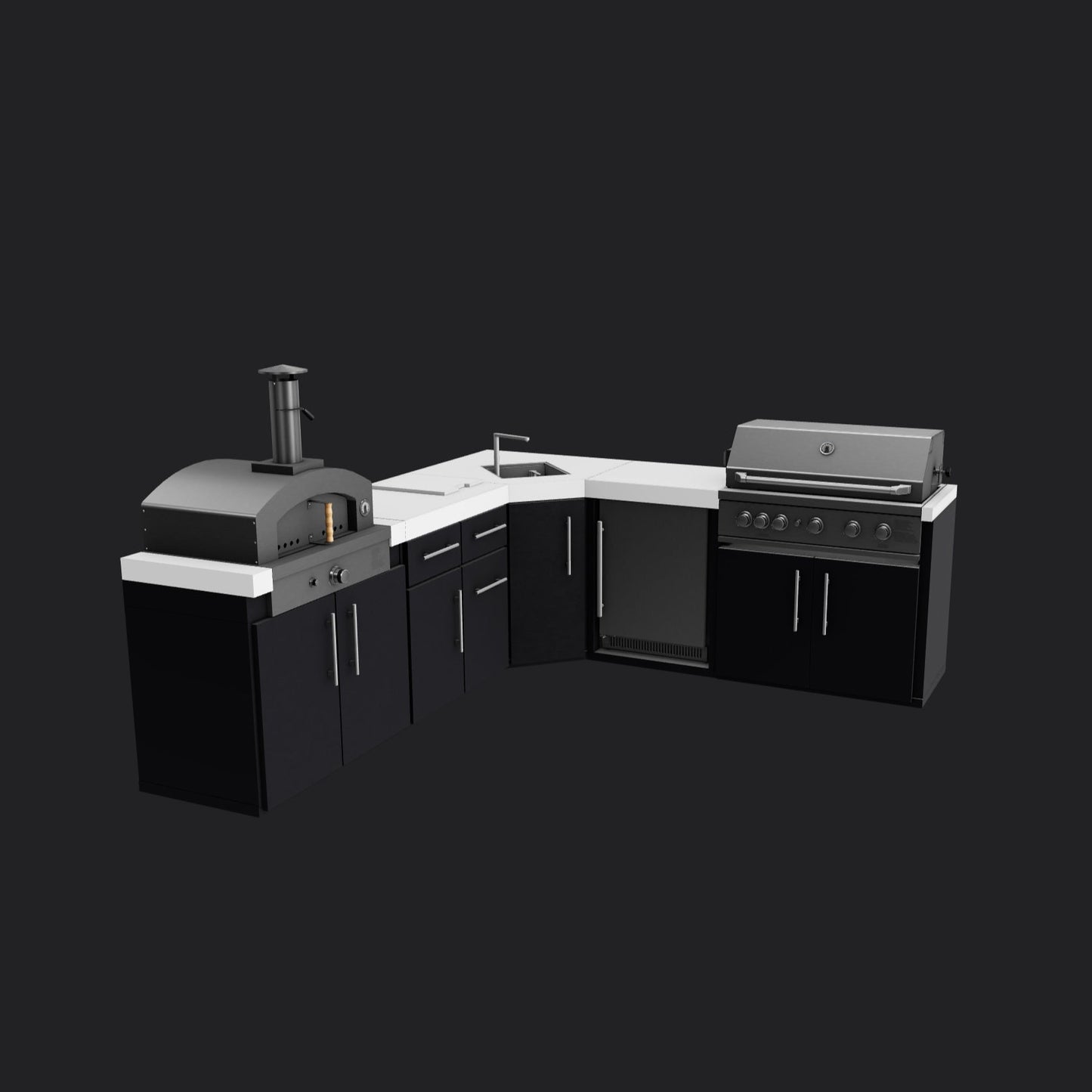 Emory | Corner Outdoor Kitchen Island with Built-In Grill & Pizza Oven