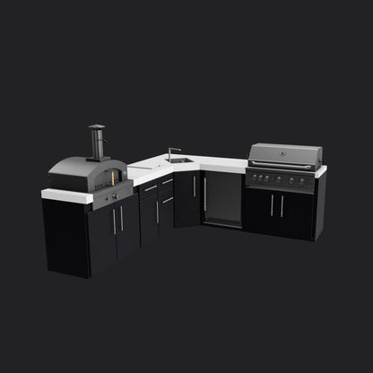 Emory | Corner Outdoor Kitchen Island with Built-In Grill & Pizza Oven