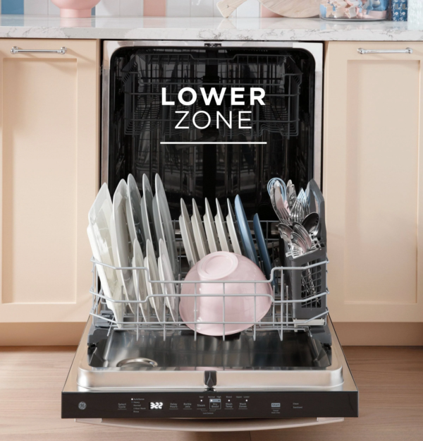 GE 24 in. Top Control Flush-Mount Dishwasher with 45 dBa Sound Level, 3rd-Rack & Dry Boost – Fingerprint Resistant Stainless