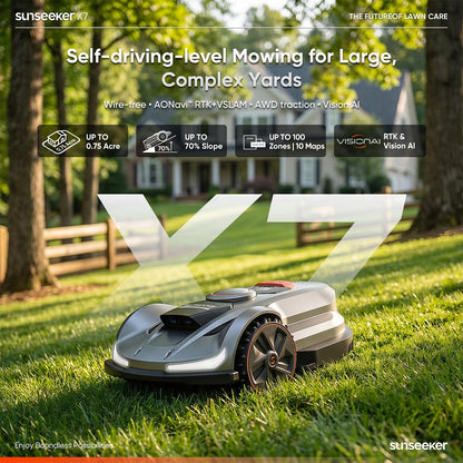 Sunseeker X7 Premium Bundle: Robot Mower with Garage & Blades Kit, No Boundary Wires