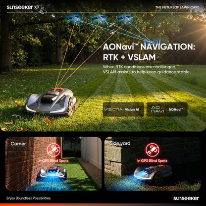 Sunseeker X7 Wireless AI Robot Lawn Mower + Blades Kit, Wire-Free Perimeter
