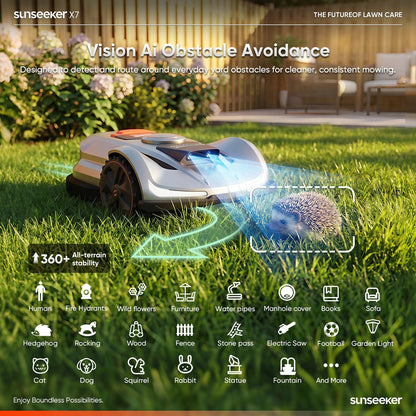 Sunseeker X7 Wireless AI Robot Lawn Mower with Protective Garage Shelter