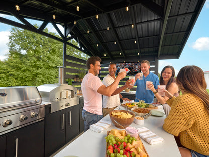 Langston | Covered Walk-In Outdoor Kitchen with Built-In Grill & Pizza Oven