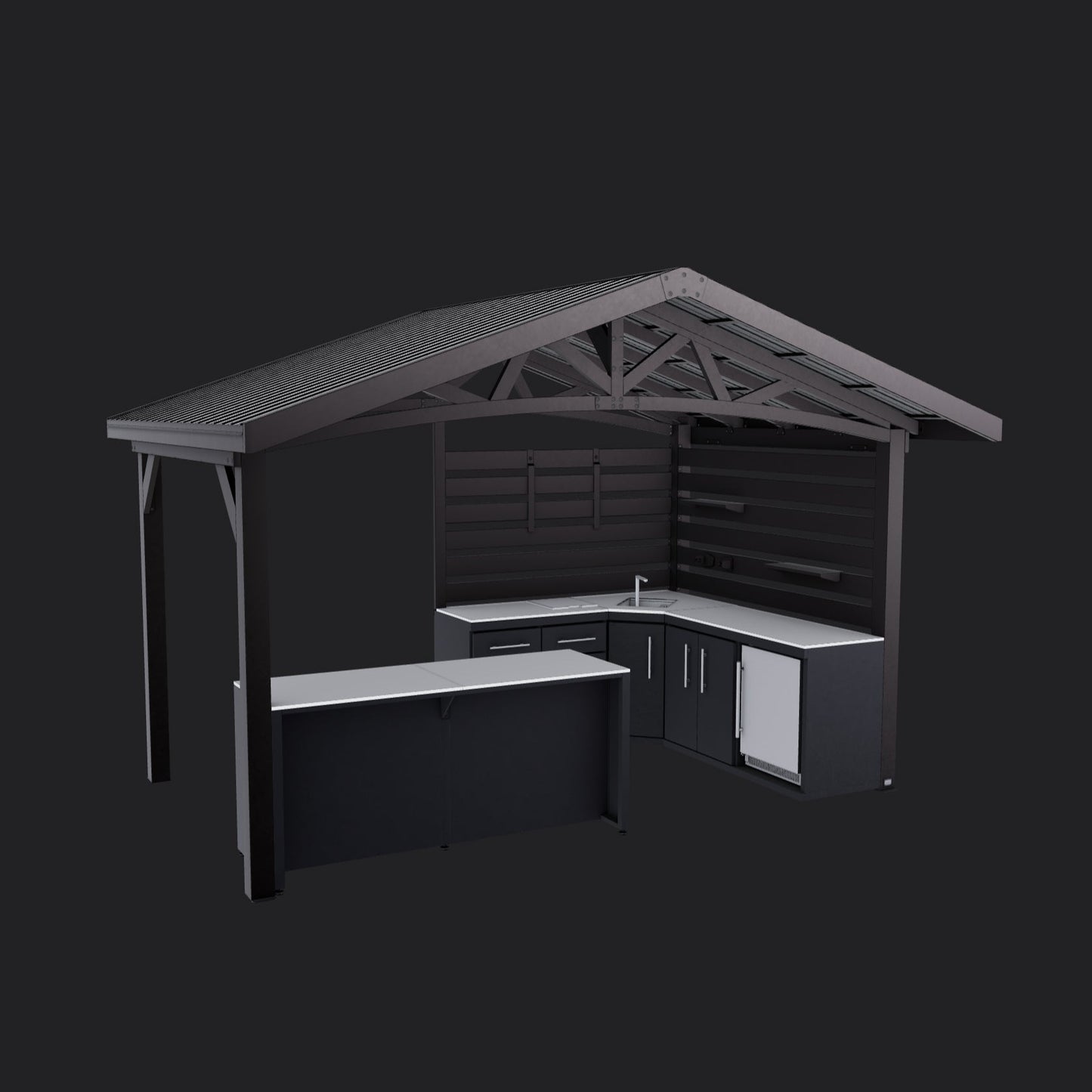 Langston | Covered Appliance-Ready Outdoor Kitchen with Refrigerator & Sink