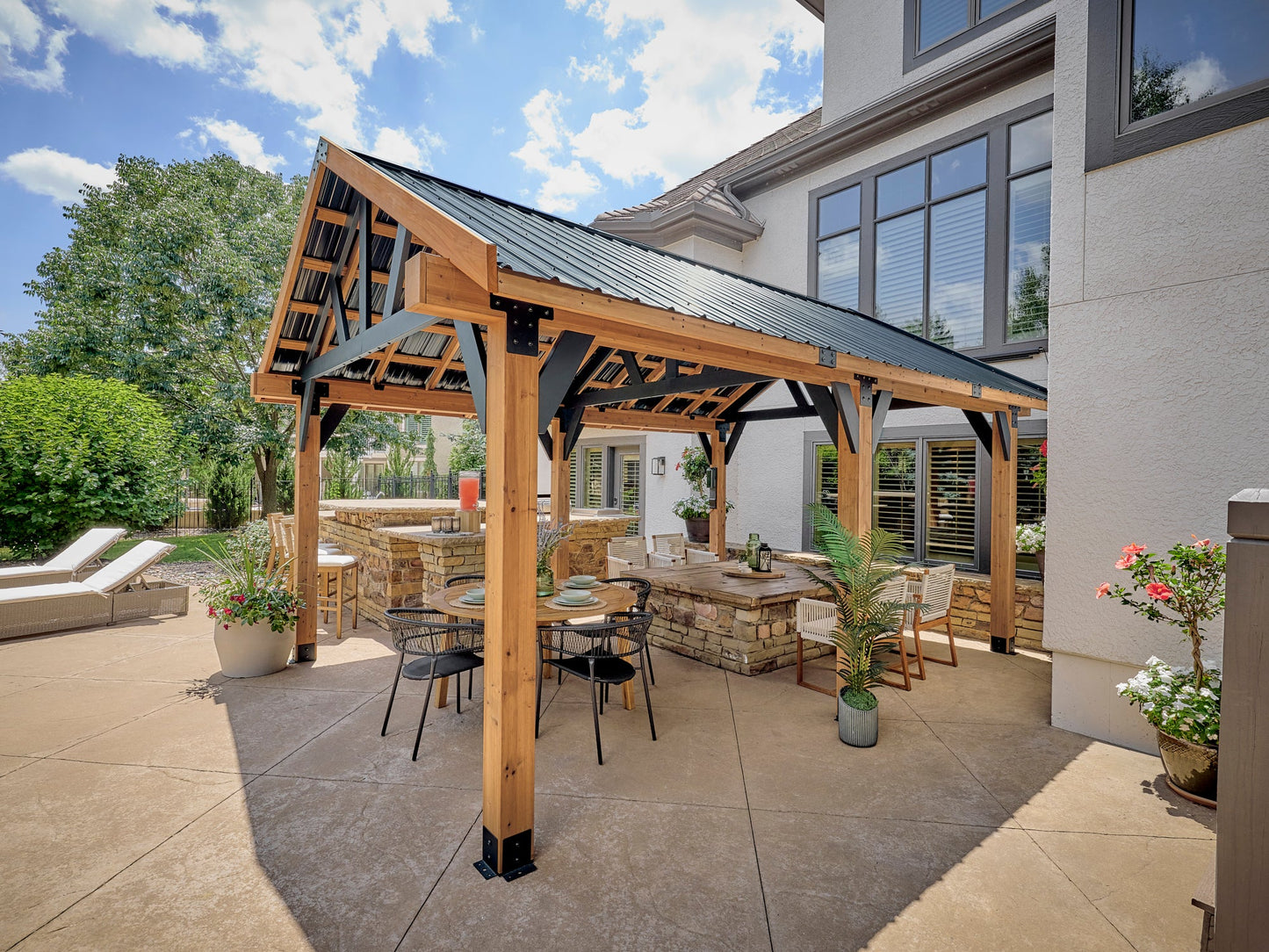 Lodge | 16x14 Cedar and Steel Gazebo with Steel Roof