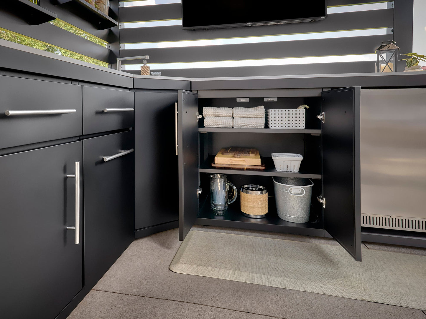 Langston | Covered Appliance-Ready Outdoor Kitchen with Refrigerator & Sink