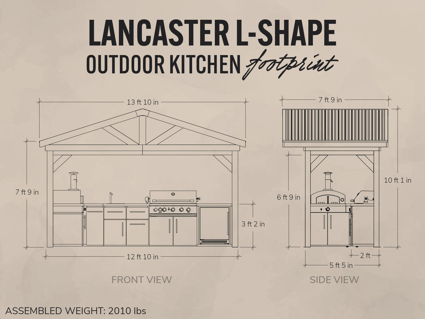 Lancaster | L-Shape Outdoor Kitchen with Built-In Grill & Pizza Oven