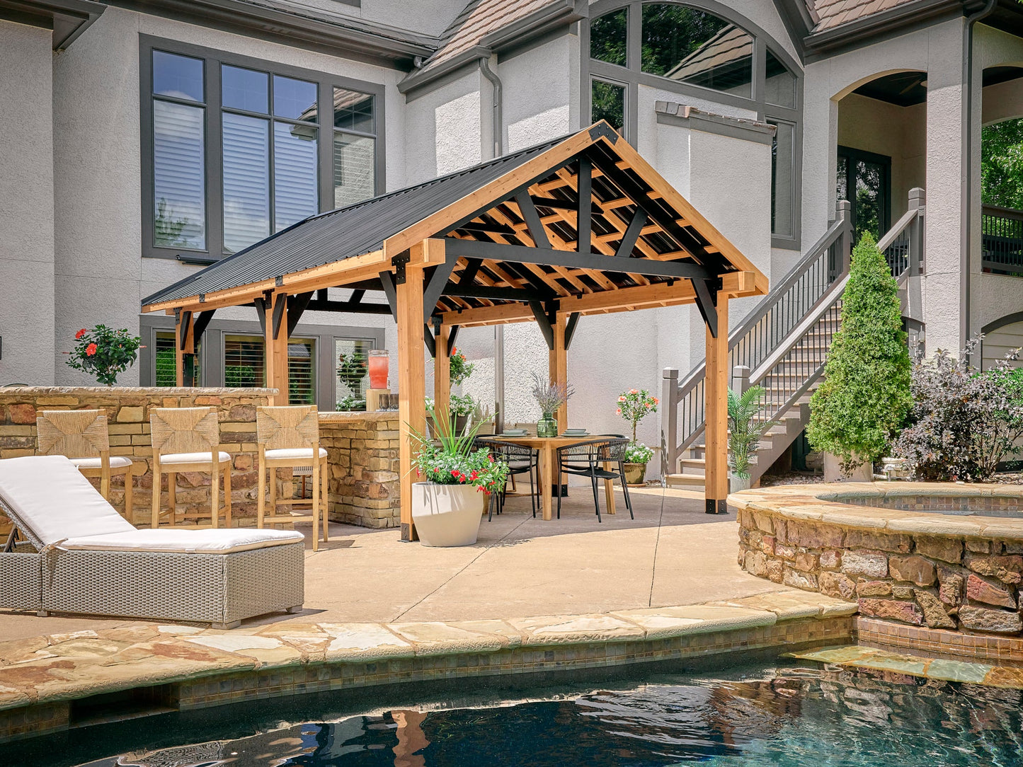 Lodge | 16x14 Cedar and Steel Gazebo with Steel Roof