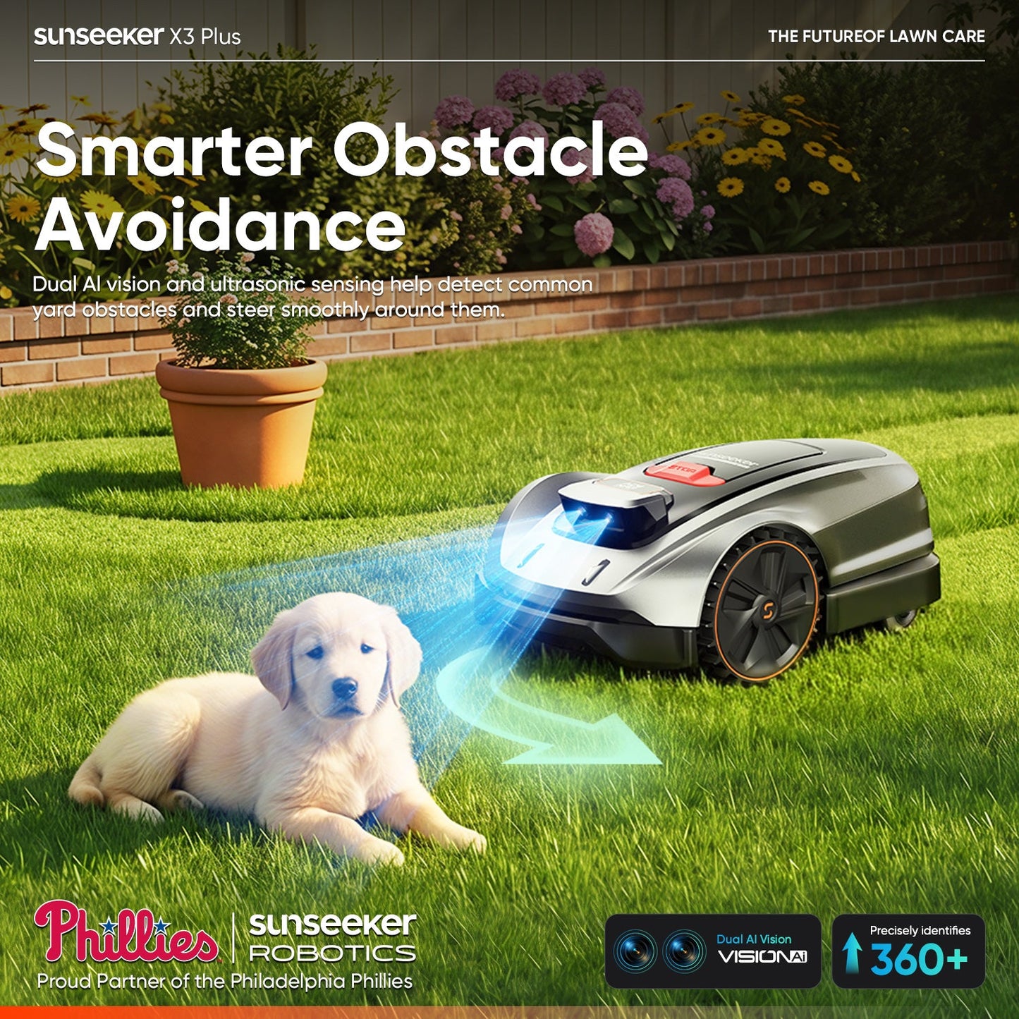 Sunseeker X3 Plus Wireless AI Robot Lawn Mower | 0.3 Acre
