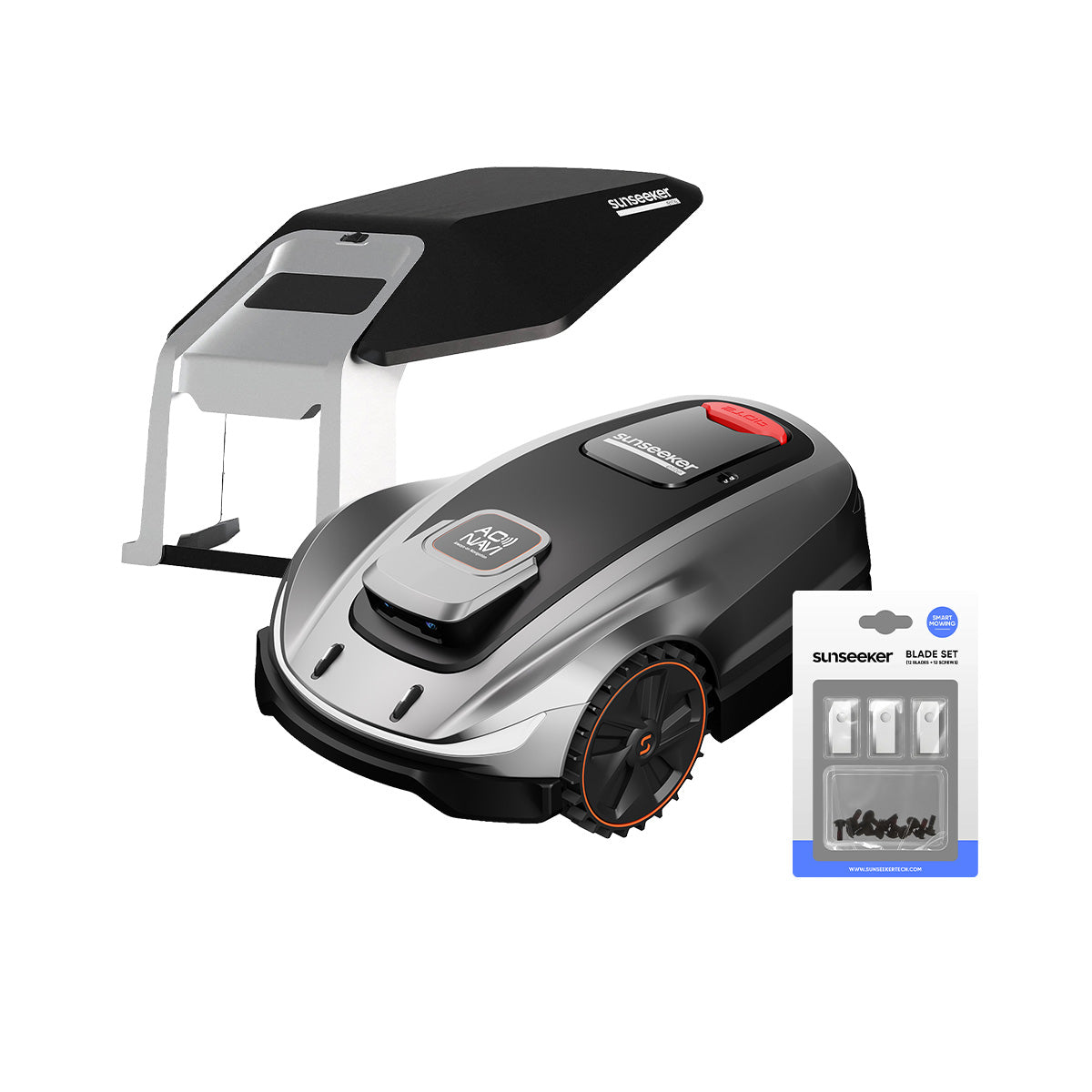 Sunseeker X5 Premium Bundle: Robot Mower with Garage & Blades Kit, No Boundary Wires